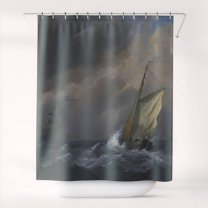 Shower Curtains Willem van de Velde A Small Dutch Vessel close-hauled in a Strong Breeze